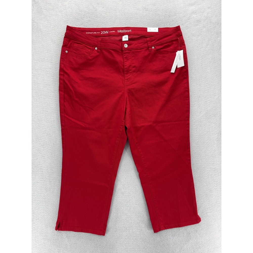 Westport Signature Fit Capri Pants Womens 20W Red Twill Stretch Pockets Summer